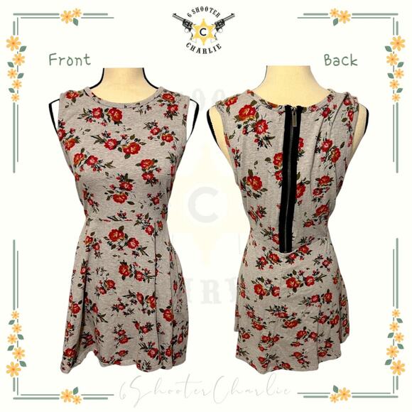 VANS Women's Size XL Gray Floral Sleeveless Mini Dress Zip Closure Super Cute! - Picture 1 of 4